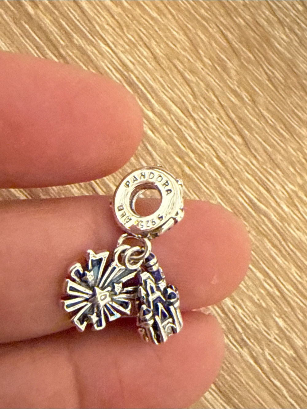 Pandora Silver Dangle Charm with Blue Enamel Accents